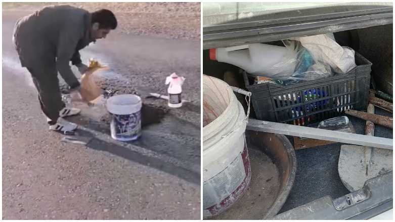 نێچیروان مەنتک لە کاتی چاککردنەوەی شەقامێک